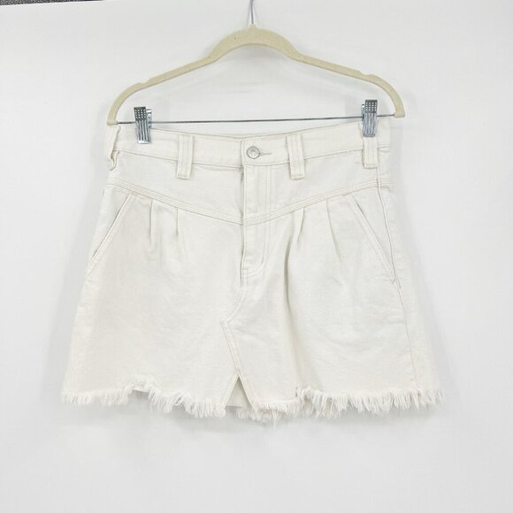 We The Free White Denim Skirt 27 Raw Hem Jean Mini Free People Boho - Picture 2 of 12